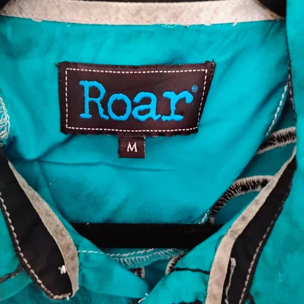 Roar Teal Embroidered Western Men's Shirt Size Medium - Picture 2 of 9
